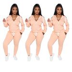 Creamy-white Hooded Zipper Sweatshirt Casual Two-piece Suit